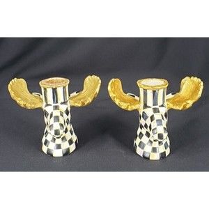 MacKenzie Childs Courtly Check Moose Candlesticks Set Of 2